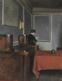 INTERIOR WITH A WOMAN SEEN FROM THE BACK by Vilhelm Hammershøi